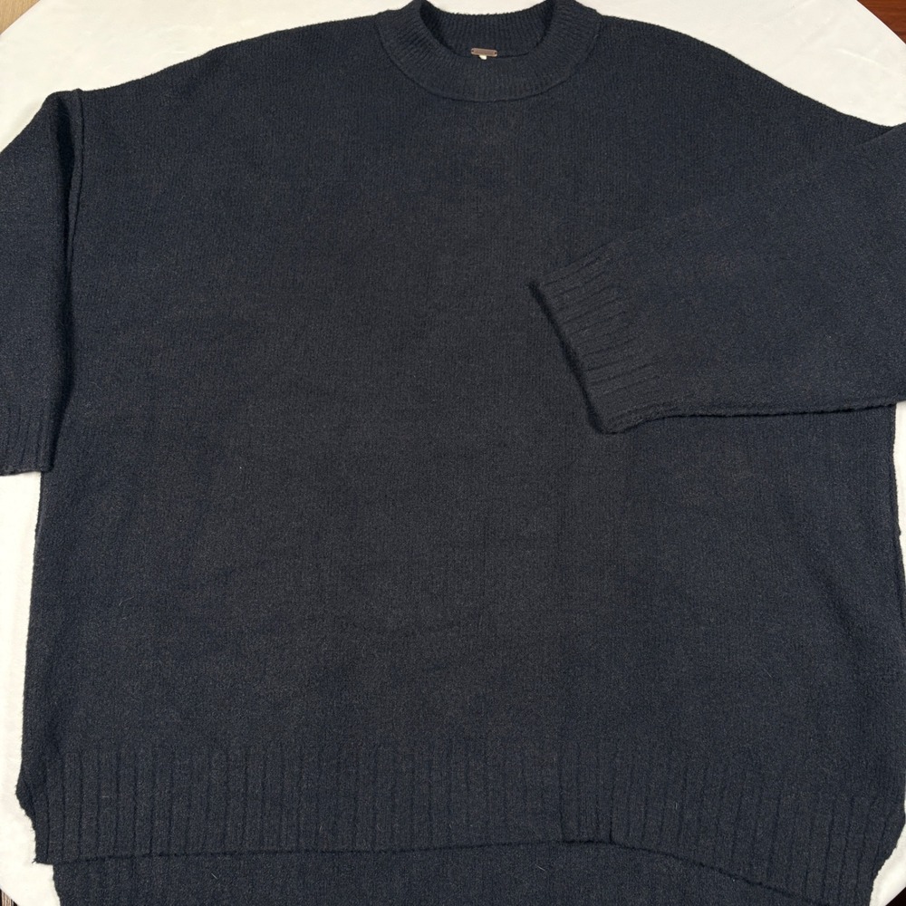 Free People Peaches Tunic Sweater Black Crew Neck Womens US L Large High-Low